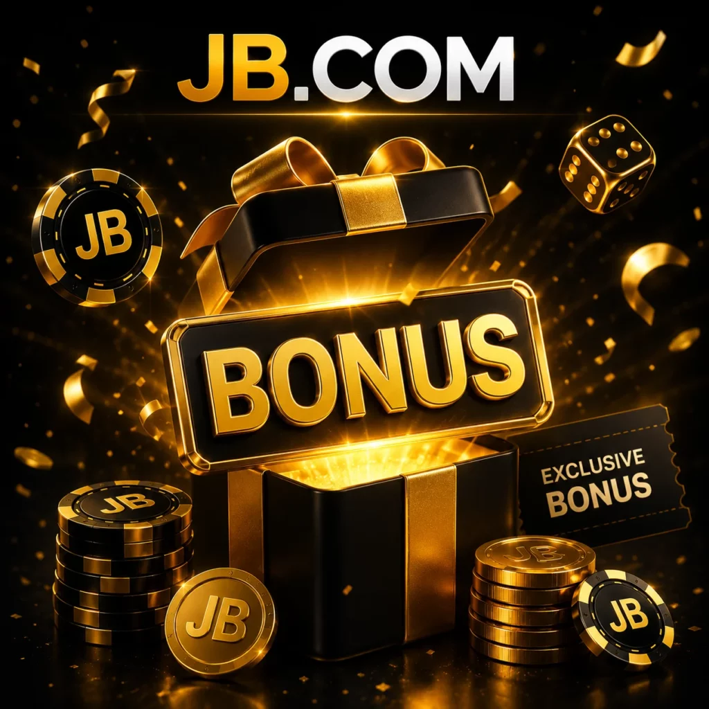 JB Casino bonus gift box with official JB.COM logo.